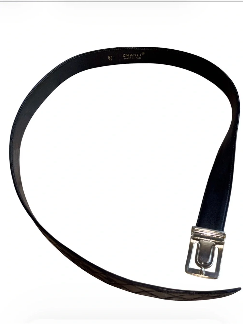 Chanel VTG Diamond Quilted Leather CC Silver Buckle 32” UNISEX